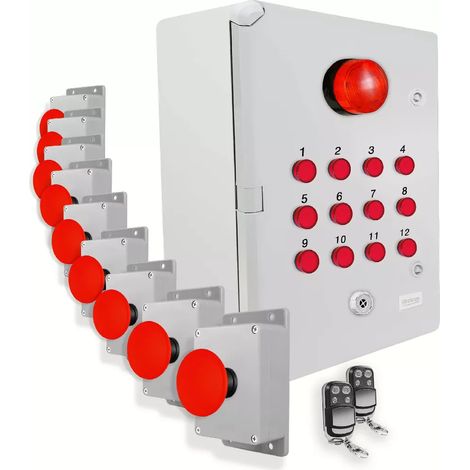 Système identification alerte sans-fil 300m - 9 boutons coup de poing Sirène Flash LEDs Télécommandes d'arrêt (DA600+)