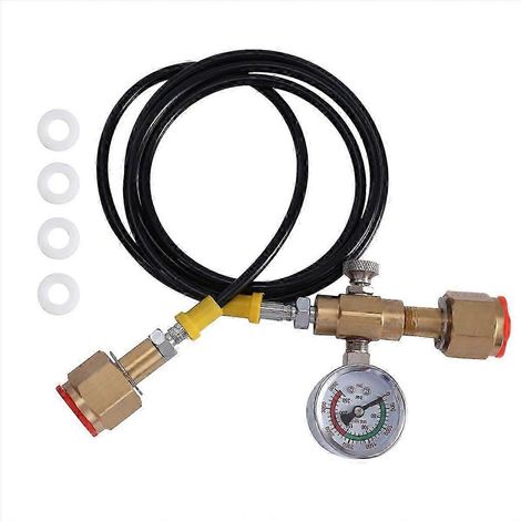 Adaptateur de charge pour station de remplissage CO2 de petites bouteilles de soudage, avec tuyau flexible de 1,5 mètre et manomètre de 250 bars de haute qualité. WHBYV (1/4)