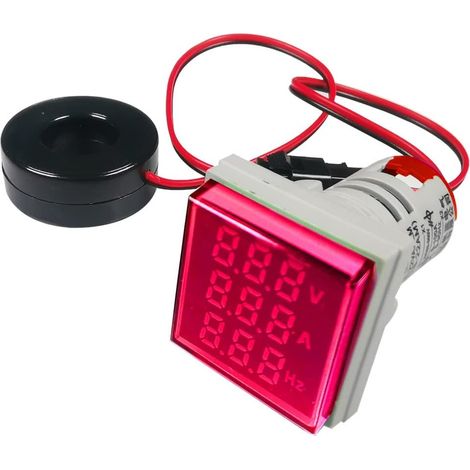Testeur de Tension AC 22mm - 1 Pièce - Boîtier Carré Rouge - Voltmètre LED 3 Chiffres - Pour Tableau Électrique Domestique - 50-500V 0-100A (1/5)