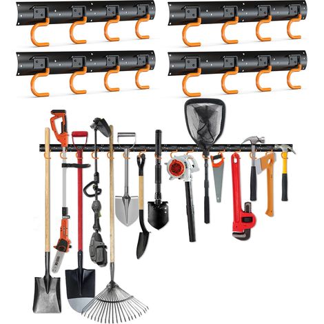 Porte-Outils de Jardin Mural 4x 42 cm, Range Outils Jardin Crochet PVC Antidérapant, Support Mural Multifonctionnel pour Balais, Râteaux, Pelles (1/4)