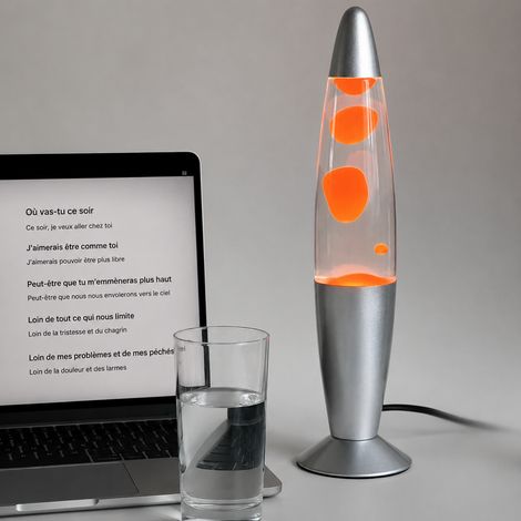 Lampe à lave volcanique décorative liquide jaune cire rouge base métal E14 25W 33 cm 33 cm réf 8470 900 g – Livraison gratuite (1/5)