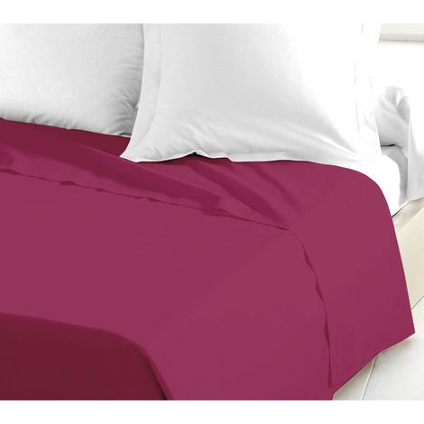 Drap plat coton 57 fils fuchsia 180 x 290 cm