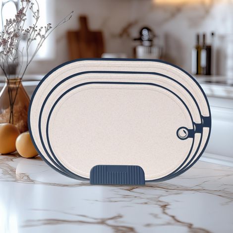 Lot de 3 planches à découper en plastique sans BPA - Pour la viande - Pour la cuisine - Passe au lave-vaisselle - Bleu (1/5)