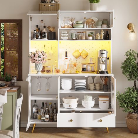 Armoire haute 120x40x176 cm blanche en MDF et verre avec LED, prises USB et rangement (1/5)