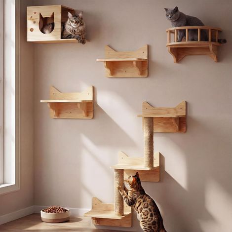 Étagères murales pour Chats, Ensemble de Meubles muraux, perchoirs et étagères d’Escalade pour Maison intérieure à Fixation Murale (1/5)