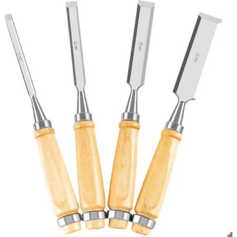 Ciseaux À Bois - Ensemble De 4 Lames En Acier Haute Qualité Avec Manches En Bois Massif - Pour Sculpture Et Menuiserie - 7 12 18 25 Mm - Lot De 4 (1/4)