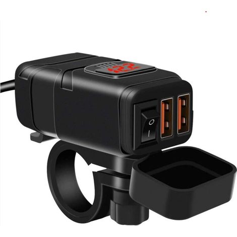 Chargeur de voiture pour moto, prise USB QC 3.0 et voltmètre LED 6-30 V, adaptateur USB pour moto étanche IP65 (1/5)