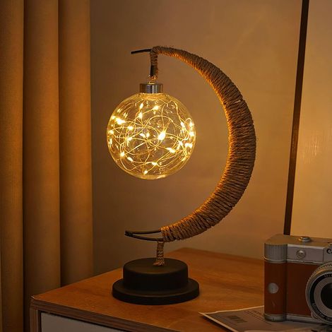 Veilleuse en fer, veilleuse lune et étoiles magiques, lampe décorative LED pour fêtes, mariages, chambres et autres occasions, port USB, 28 x 15 x 15 cm (1/5)