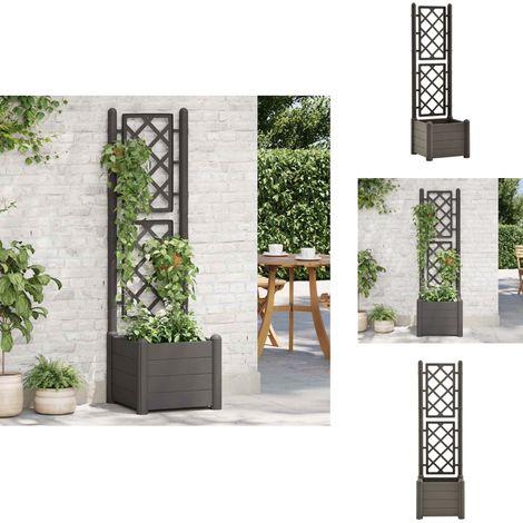 Pflanzkübel mit Spalier 43x43x142 cm PP Anthrazit - Gartengefäß - Blumentopf - Hochbeet - Spalierpflanze - Polypropylen Topf (1/5)