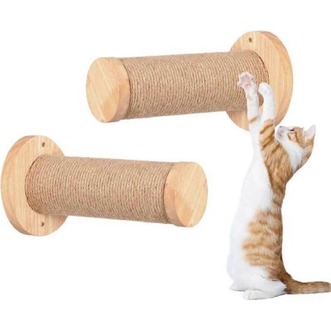 Mur d'escalade pour chat, 2 pièces, en bois, stable et sécurisé, avec poteau à griffer et échelle. (1/5)