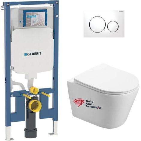 Pack WC Bastidor Geberit UP720 extraplano + WC SAT Infinitio sin brida fijaciones invisibles + Placa blanca