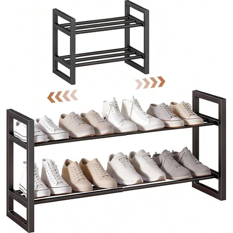 Étagère à Chaussures Extensible à 2 Niveaux, Porte Chaussures Réglables de 45-83cm, Gain de Place Porte Rangement Chaussures Empilable en Métal pour Entrée Salon Placard, Noir TXJ002B (1/5)