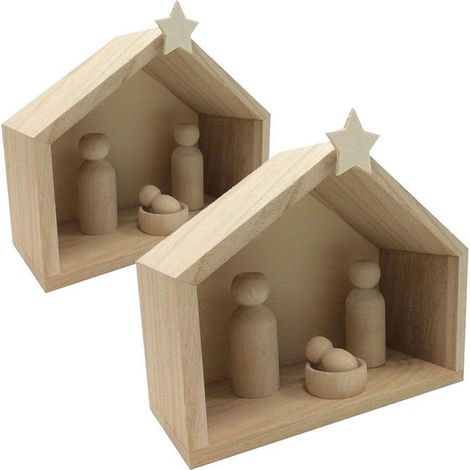 2 crèches en bois + pions 18 x 8 x 15 cm (1/4)