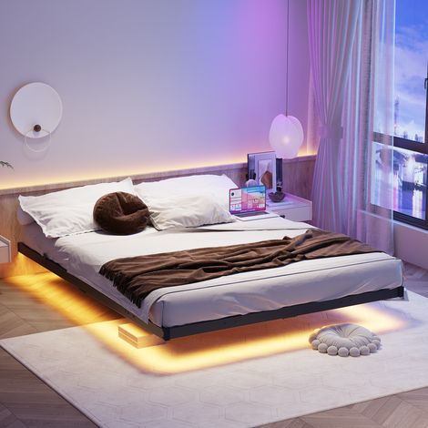 Etagenbett 140/190 cm schwarz mit Schwebeoptik, LED und Ladestation (1/5)