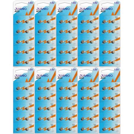 Lot de 100 Piles bouton plates 1,5V type AG3 compatibles 392 / LR41 / SR41SW - Juanio - (1/2)
