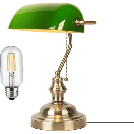 JCPYIUL grüne Bankerslampe vintage Bibliothekslampe mit Zugkette LED Glühbirne (1/5)