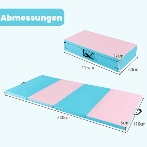 Faltbare Gymnastikmatte mit Griffen, 240 x 120 x 5 cm, Blau/Rosa
