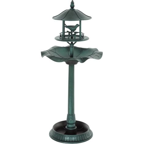 Bain d'oiseaux abreuvoir pour oiseaux jardinière 3 en 1 Ø 50 x 113 cm polypropylène vert-de-gris (1/5)