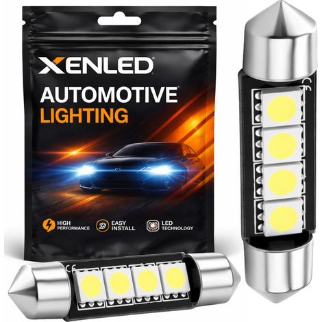 2 x AMPOULES C10W - 4 LEDS SMD anti-erreur - Navette C10W 42mm 12V Lampe de plafonnier BLANC (1/5)