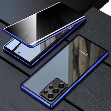 Étui de protection magnétique pour Samsung Galaxy S23 Ultra, verre trempé double face anti-espionnage, étui à rabat offrant une protection intégrale à 360° (bleu). (1/5)