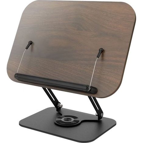 Support pour ordinateur portable - Pupitre de lecture - Support pour livre - Support pour tablette - Rotation à 360° - Bois massif marron foncé (1/5)