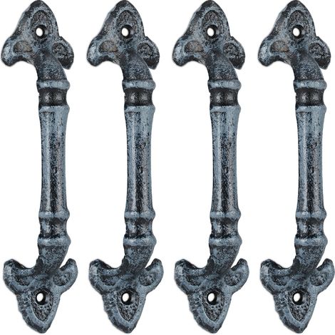 Set Tiradores de Muebles Antiguos, 4 Manijas Puertas Armarios y Cajones, Hierro Fundido, 20cm, Gris