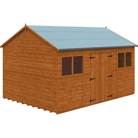 14 x 10 Feet Workman Apex 12mm Shed - Solid Wood/Softwood/Pine - L415 x W295 x H268.5 cm - Burnt Orange