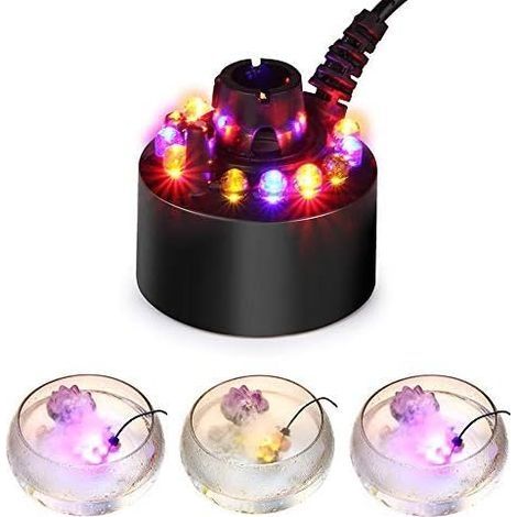 Farbwechselnder Nebelbrunnen mit 12 LEDs, Teichnebelgerät, Luftbefeuchter und Zerstäuber mit Netzteil (Schwarz) (1/4)