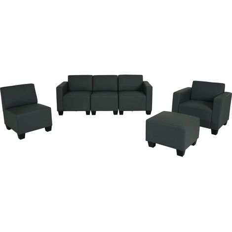 Modular Sofa-System Ensemble de canapés Lyon 3-1-1-1, similicuir, gris foncé (1/5)