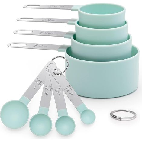 Lot de 8 Cuillere doseuse – 4 Cuillères Doseuses et 4 Tasses à Mesurer en PP et Inox, Outil de mesures précis pour Cuisine et Pâtisserie (1/5)