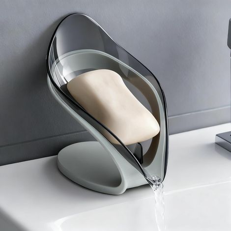 Portasapone a Foglia Autodrenante - Portasapone a Cascata Facile da Pulire, Multiuso per Doccia, Bagno e Lavello della Cucina, Resistente ed Elegante (Grigio) (1/5)