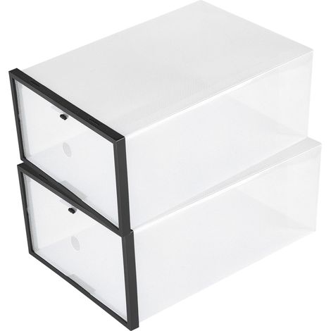 Boîte à chaussures transparente et pliable en plastique, boîte de rangement empilable, noire. (1/5)
