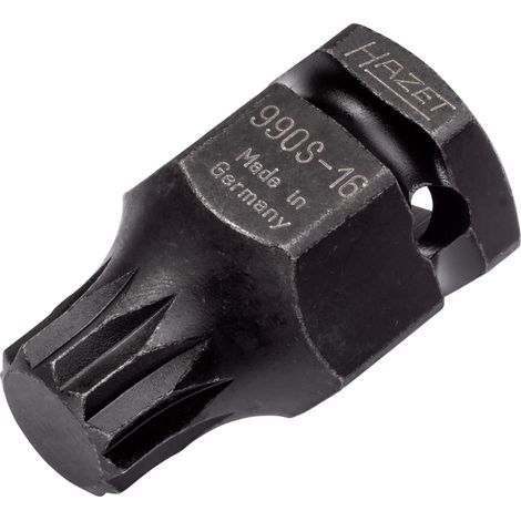 Douille mâle à chocs 990S-16 ∙ Carré creux 1/2 pouce (12,5 mm), 6 pans extérieurs 24 mm ∙ Profil denture multiple intérieur XZN ∙ Taille M16 (1/4)