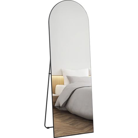HOMCOM Ganzkörperspiegel, 150 x 50 cm Wandspiegel mit Ständer, Bogen-Design, Standspiegel mit Splitterschutzfolie, für Wohnzimmer, Schlafzimmer, Schwarz (1/5)