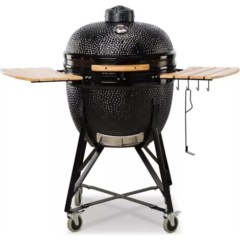 barbecue a carbone kamado bono "grande 23" in ceramica nero con rotelle 76x66x90 cm (1/3)