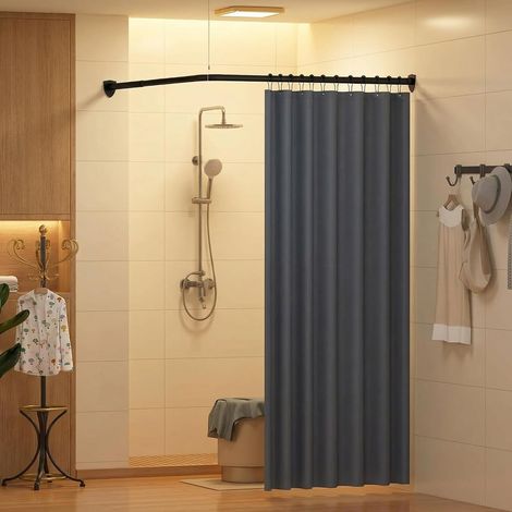 Tringle à rideau de douche sans perçage en forme de L réglable en acier inoxydable pour rideau de douche salle de bain (90-130cm) (1/5)
