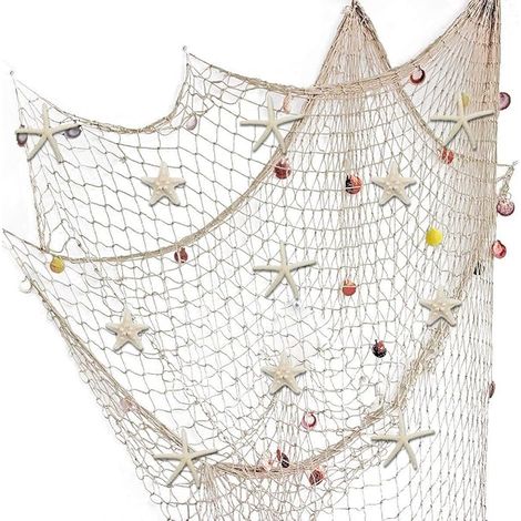 Fishing Net Wall Decor with Shells and Natural Starfish Ocean Fishing Net for Beach Party Photography Wall Decor (1/5)