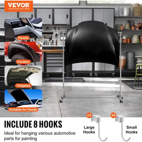 Support à Peinture Carrosserie, Hauteur Réglable 1,5-2 m, Capacité de Charge 30 kg, 8 Crochets, 4 Roues Pivotantes, pour Séchage de… (1/5)