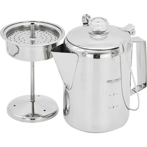 Cafetière à percolation en acier inoxydable de 1,2 L et 9 tasses, idéale pour le camping, la cuisine extérieure et la maison. (1/4)