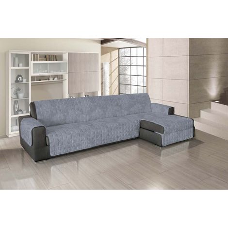 Copridivano Universale Con Penisola Trapuntato Made in Italy Antiscivolo Copri Seduta Protegge da Cani e Gatti Salva Divano Idrorepellente Diagonale grigio - 190 cm