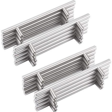 20 stainless steel handles, 192 mm hole spacing, brushed steel T-handles, for cabinet doors (1/5)