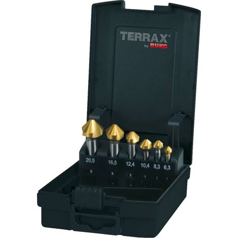 RUKO A102152TRO Jeu de fraises coniques 6.3 mm, 8.3 mm, 10.4 mm, 12.4 mm, 16.5 mm, 20.5 mm HSS TiN 1 set (1/3)
