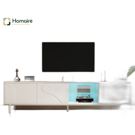 Meuble TV en verre blanc avec rangement 180 x 40 x 45 cm HOMAIRE (1/5)