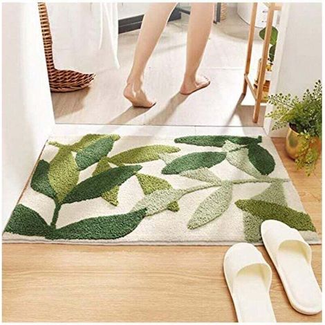 Tapis de bain avec feuilles, tapis de salle de bain, antidérapants, microfibre douce, absorbants, lavables en machine, pour l'entrée, paillasson pour salle de bain, baignoire, 50 x 80 cm, décoration d