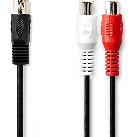 Nedis din audio kabel din 5 pin stecker 2x cinch buchse vernickelt 020 m rund pvc schwarz label 202306090