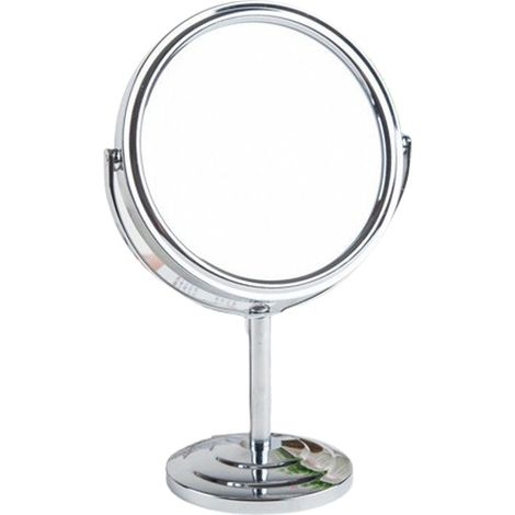 Miroir Double Face Sur Pied - Vue Normale Et Grossissante 3X - Diamètre 16,5 Cm - Antibrouillard - En Métal Chromé Mat - 1 Pièce (1/5)