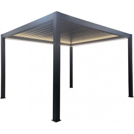 gazebo pergola bioclimatica da esterno elica garden antracite in alluminio, con led e copertura motorizzata - 4x4x2,5 m (1/5)