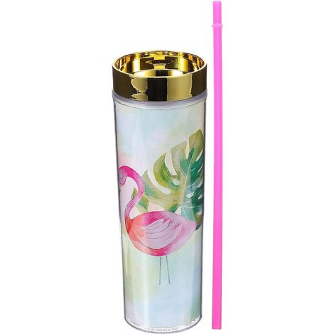 Gobelet réutilisable style tropical avec paille, idéal pour les vacances (1 lot) (1/5)