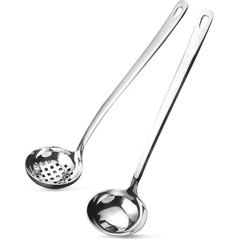 Lot 2 Louches Acier Inoxydable - 1 Pleine 1 Fente - Résistant Chaleur - Cuisine Restaurant - 29cm (1/5)