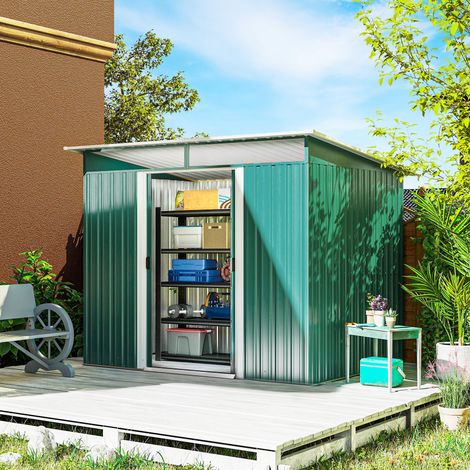 Cobertizo de Jardín Exterior 4,5 m² 260x194x200 cm con Paneles Frontales Transparentes y 2 Puertas Corredizas Verde (1/5)
